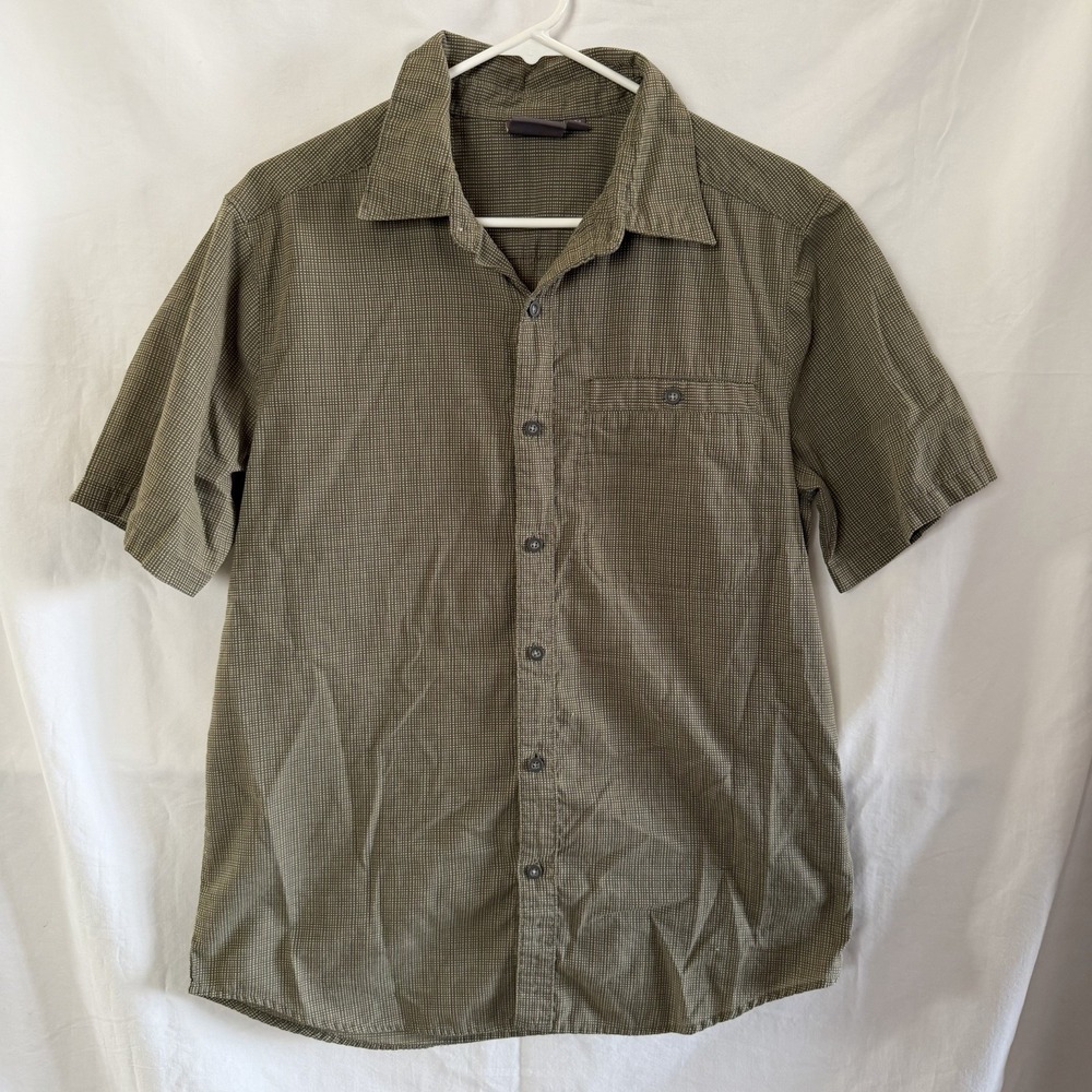 Merrell Shirt Men's Sz M Olive Button Up Outdoors Checked Short Sleeve Workwear